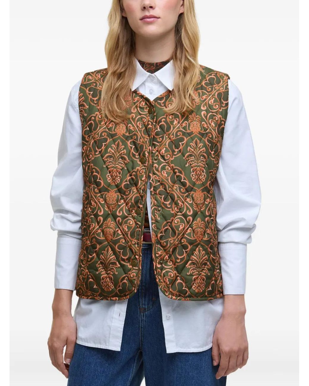 Farm Rio Download Pattern FARM Rio Quilted Patterned Gilet in Brown | Lyst