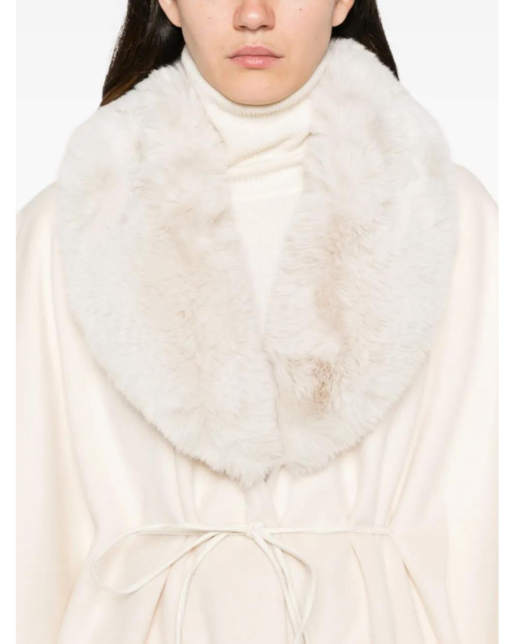 Liu Jo White Faux-Fur Collar Tie-Fastening Cape
