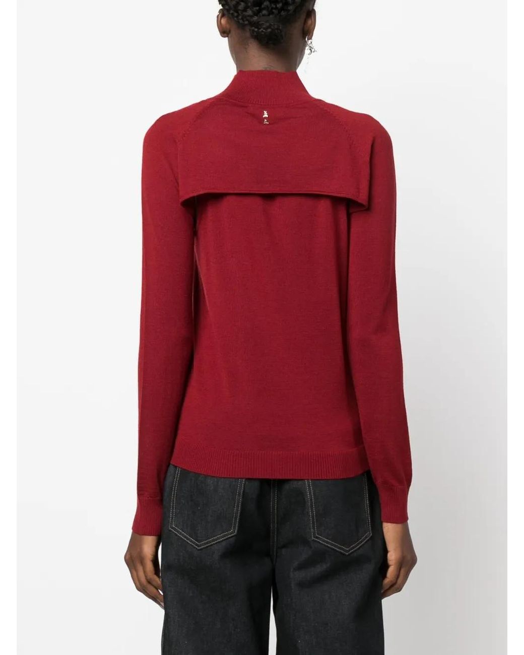 Patrizia Pepe Red Long-Sleeved Cut-Out Wool T-Shirt