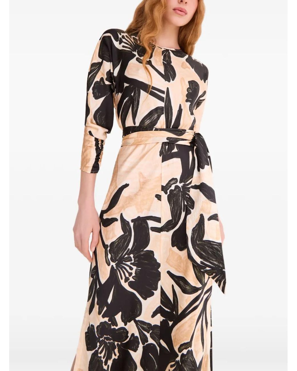 Cara Cara White Floral-Print Belted Maxi Dress