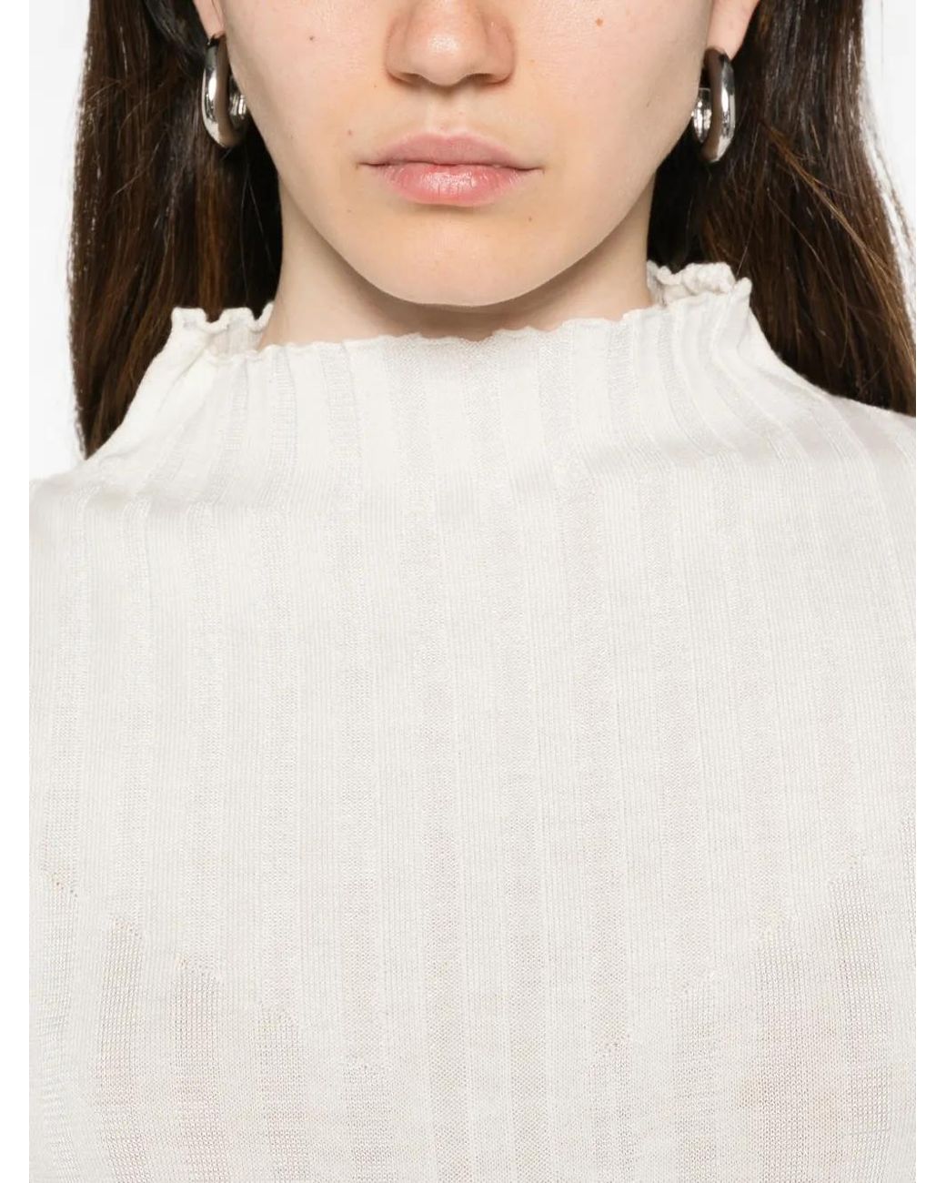 Liviana Conti White Ribbed-Knit Mock-Neck Sweater