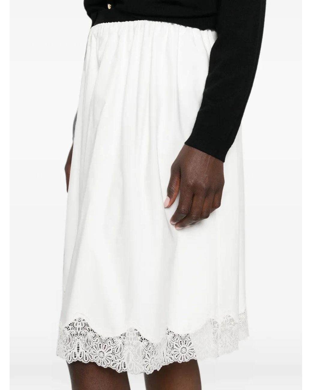Maje White Tailored Skirt With Lace