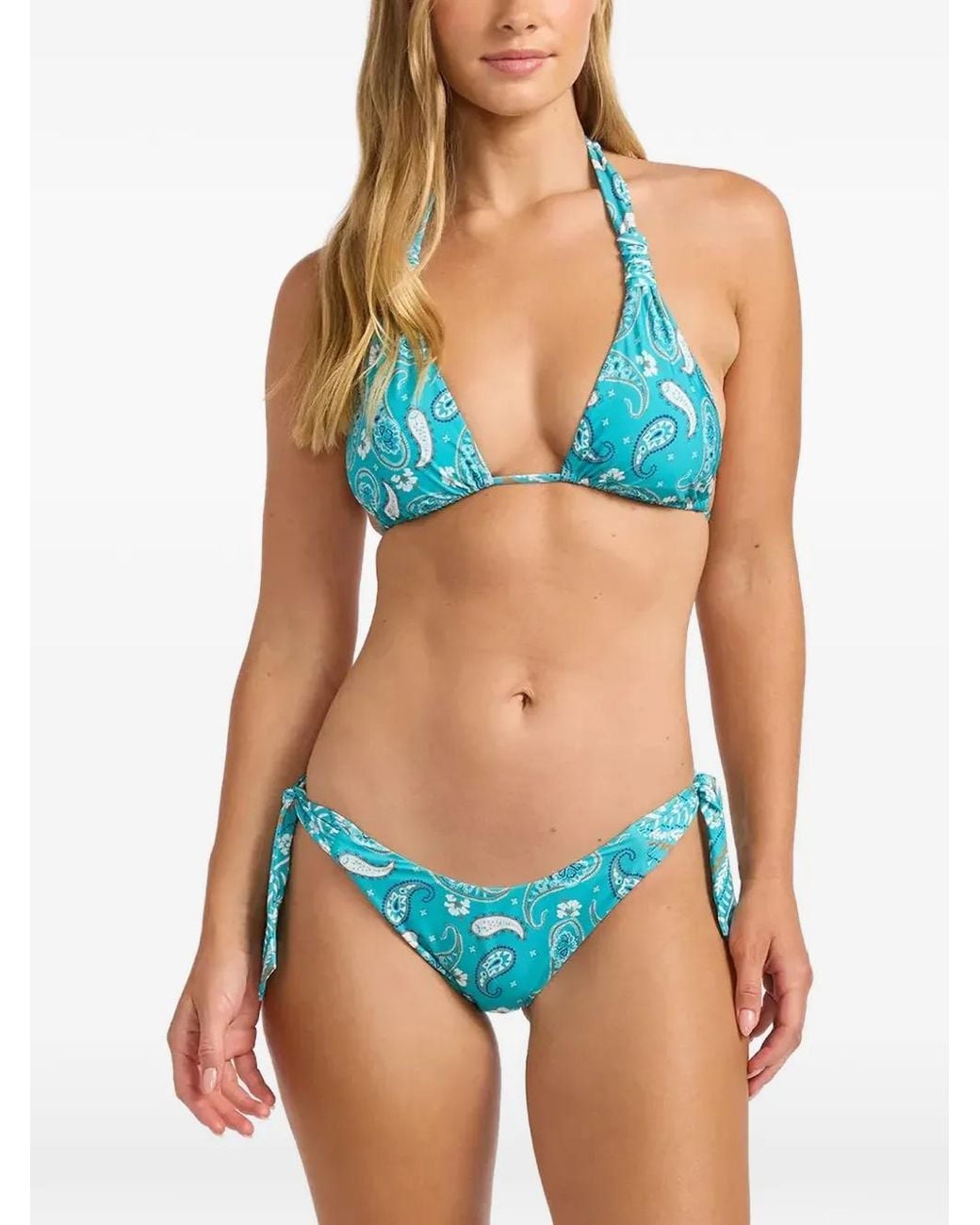 Seafolly Blue Paisley-Print Halterneck Bikini Top