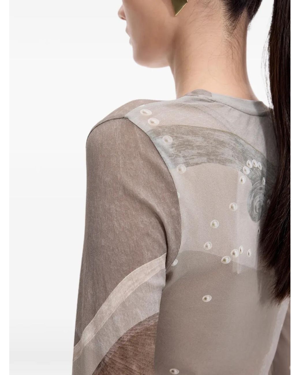 JNBY White Abstract-Print Slim-Fit Long-Sleeve T-Shirt