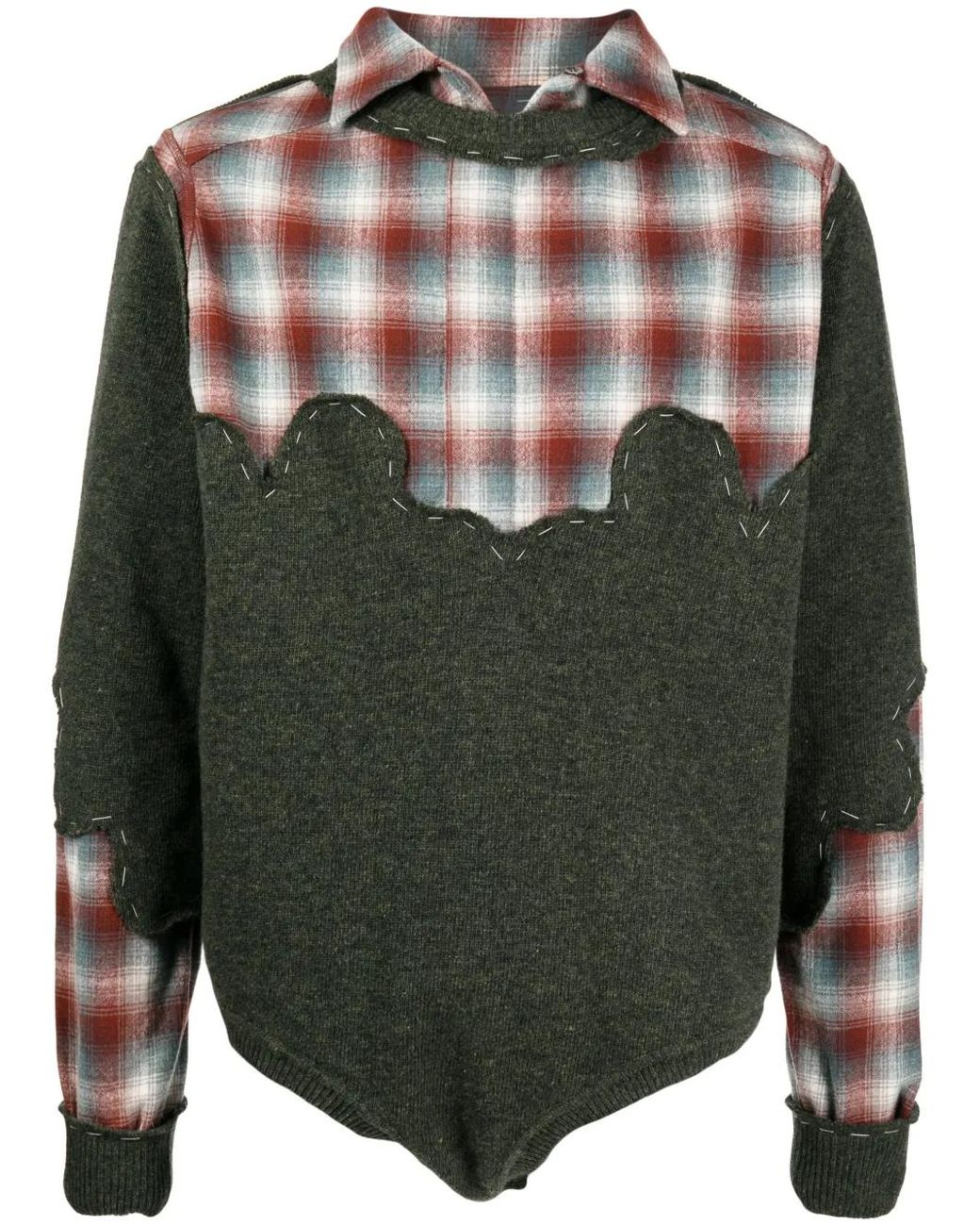Maison Margiela Green X Pendleton Yoke-Detail Jumper for men