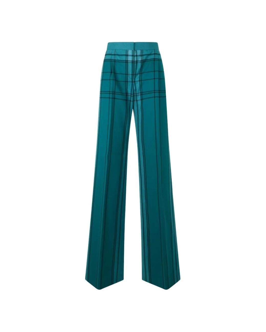 Alberta Ferretti Blue Checked Wide-Leg Trousers