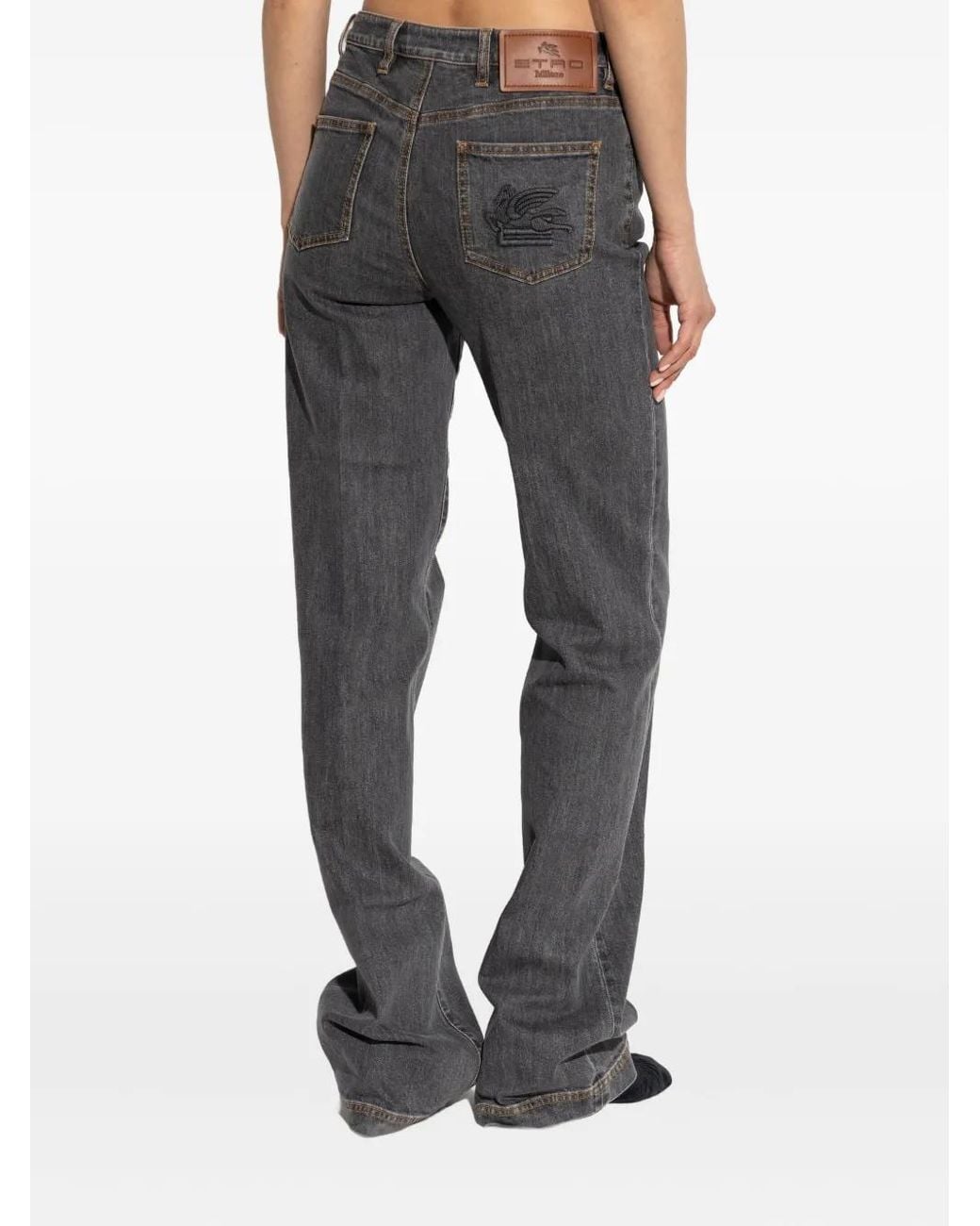 Etro Gray Pegaso-Motif Jeans