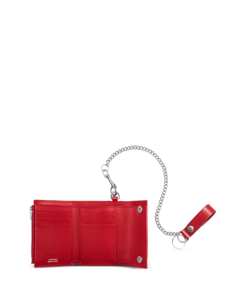 Supreme Red Embossed-Logo Leather Chain Wallet for men