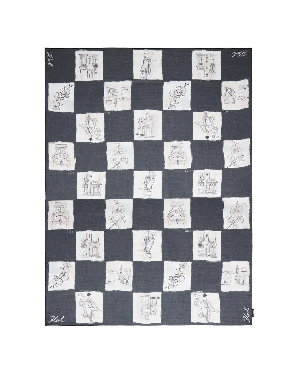 Karl Lagerfeld Blue K/Ballet Checked Modal Blend Scarf