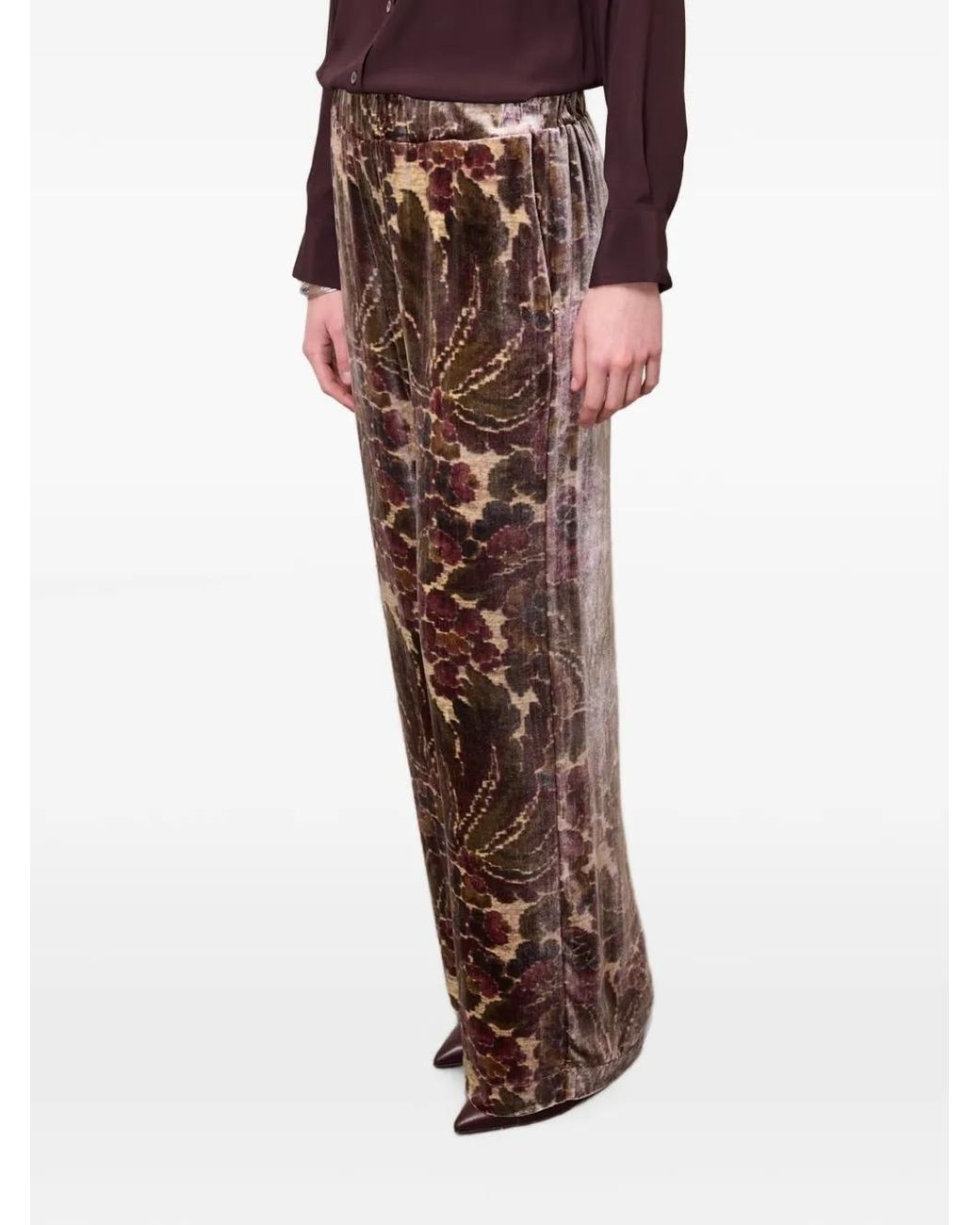 Ottod'Ame Brown Floral-Print Straight Trousers