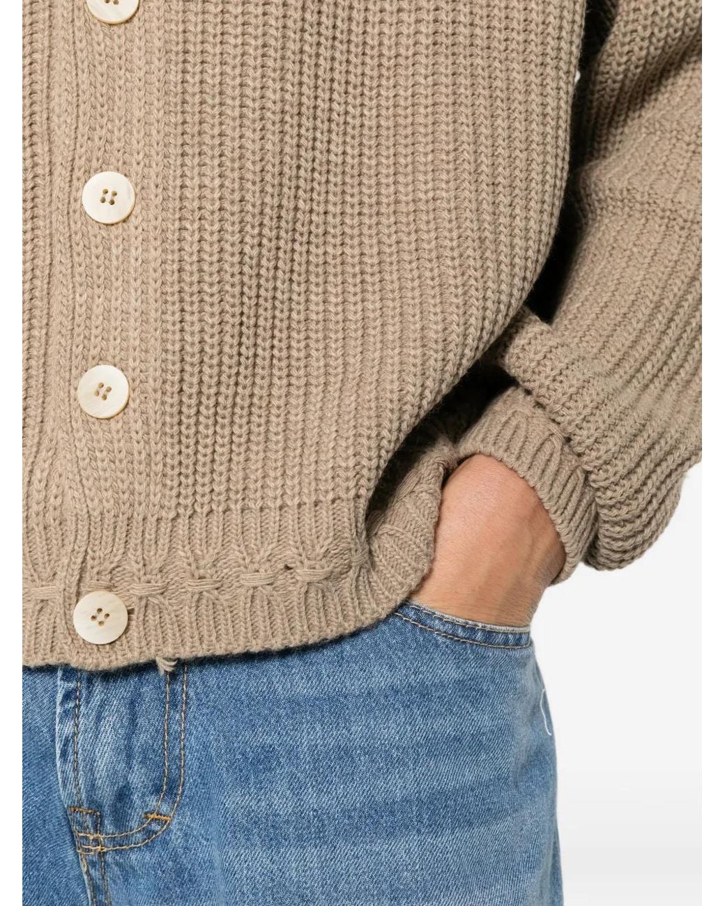 Imperial Natural Chunky-Knit V-Neck Cardigan for men