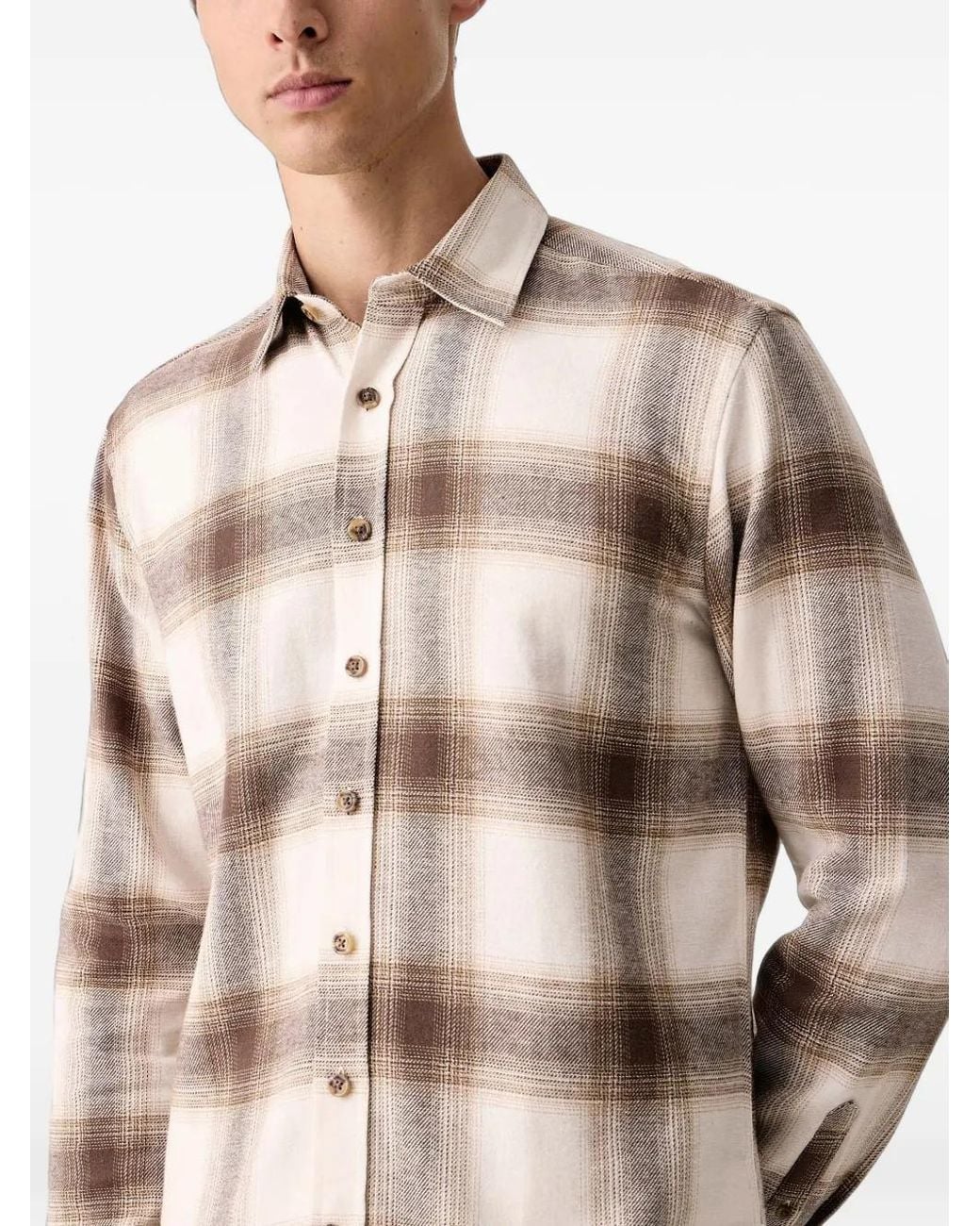 Lindbergh Natural Check-Pattern Long-Sleeve Shirt for men