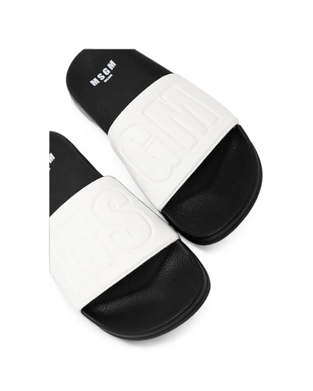 MSGM White Logo-Embossed Slides