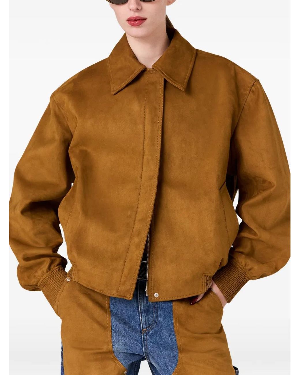 Stella McCartney Brown Collared Ribbed-Trim Jacket