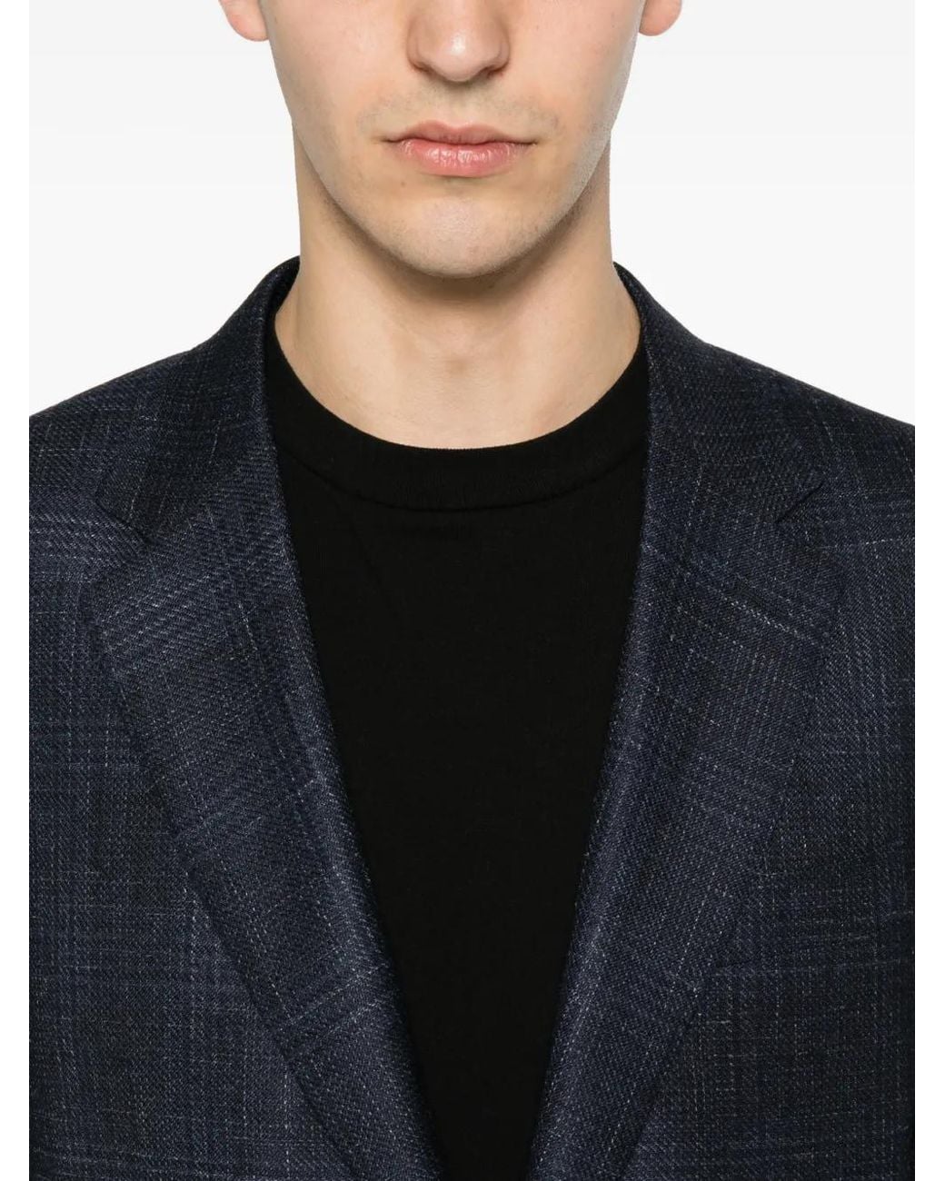 Canali Blue Check-Pattern Notched-Lapel Blazer for men