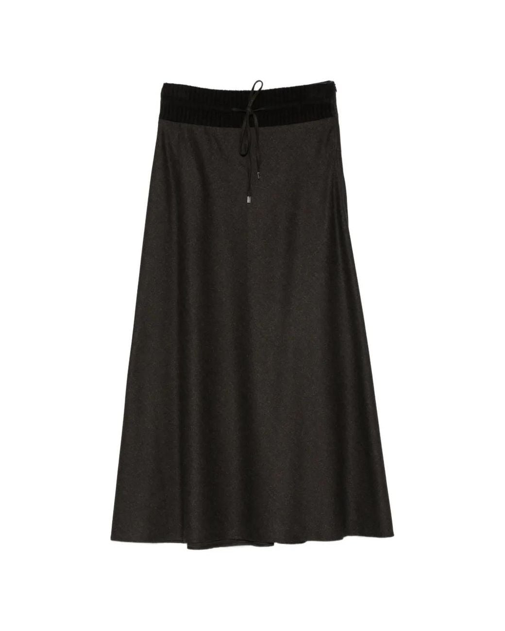 D.exterior Black Ribbed-Knit Drawstring Skirt