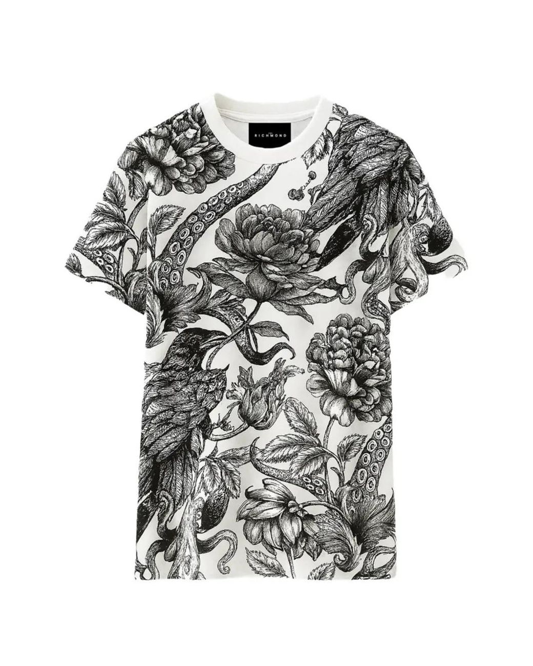 John Richmond White Floral-Print T-Shirt for men