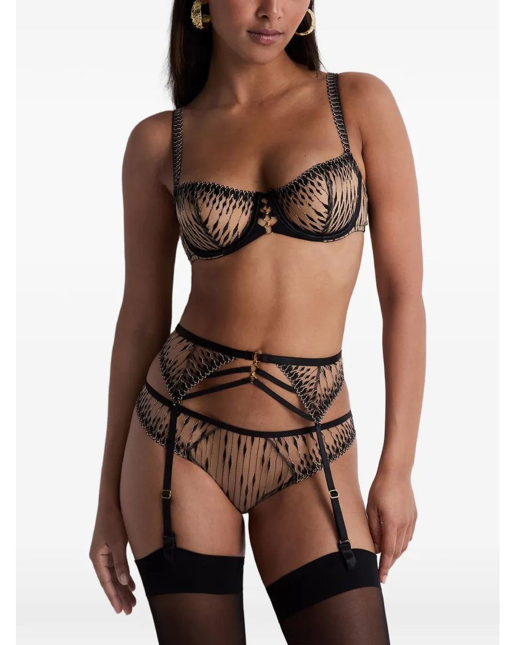 Aubade Black Voodoo Kiss Embroidered Strappy Suspender Belt