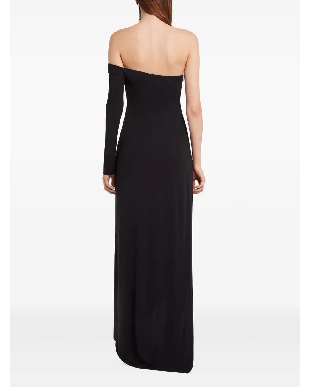 Courreges Black Elegant Long Dress With A Slit And Off-Shoulder Design