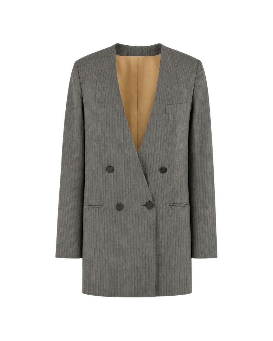 Alberta Ferretti Gray Pinstripe Double-Breasted Blazer