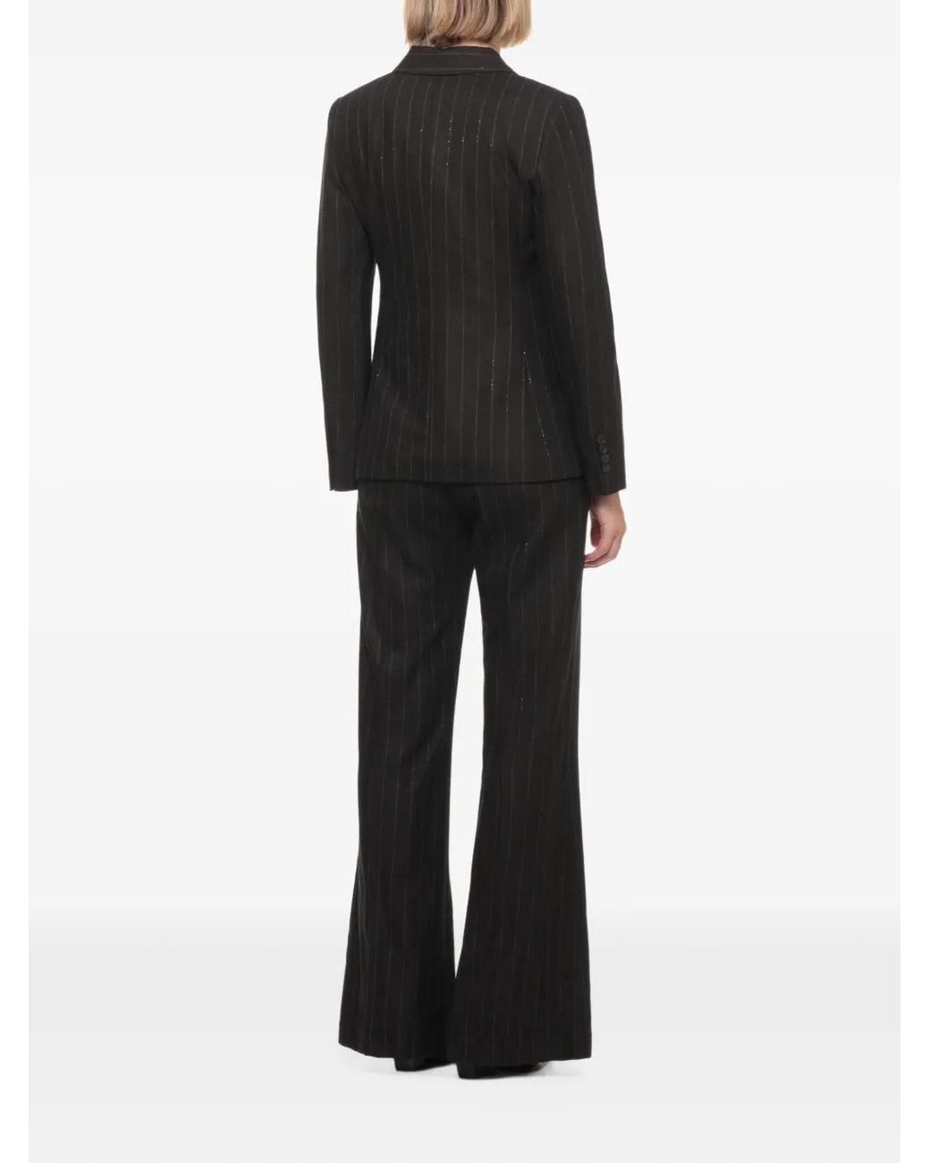 D.exterior Black Double-Breasted Pinstripe-Pattern Jacket