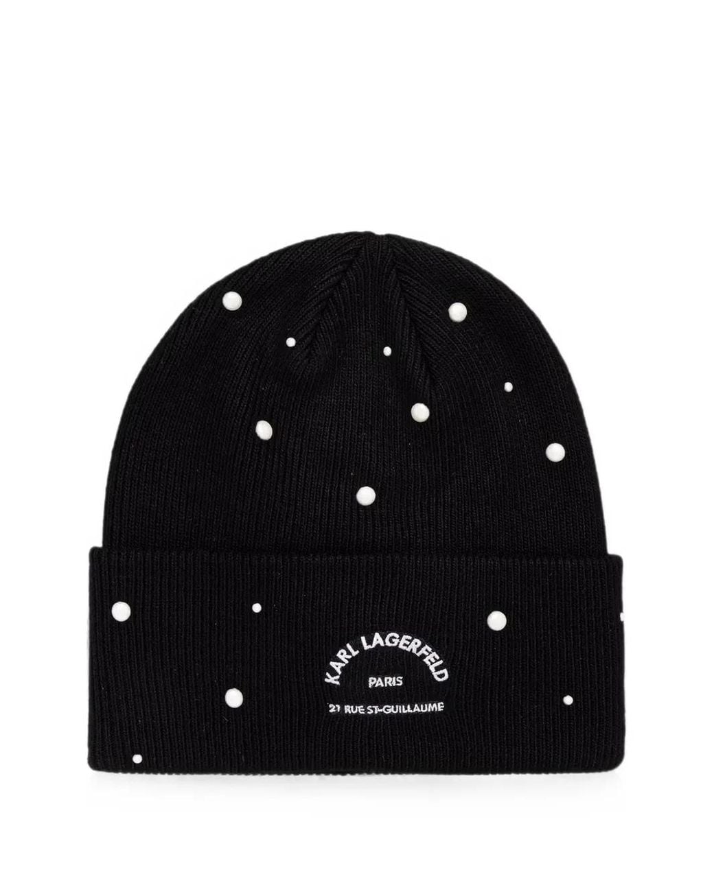Karl Lagerfeld Black Bonnet À Logo Brodé Orné De Perles