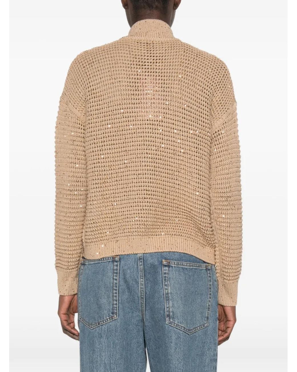 Max Mara Natural Sequin-Embellished Open-Knit Cardigan