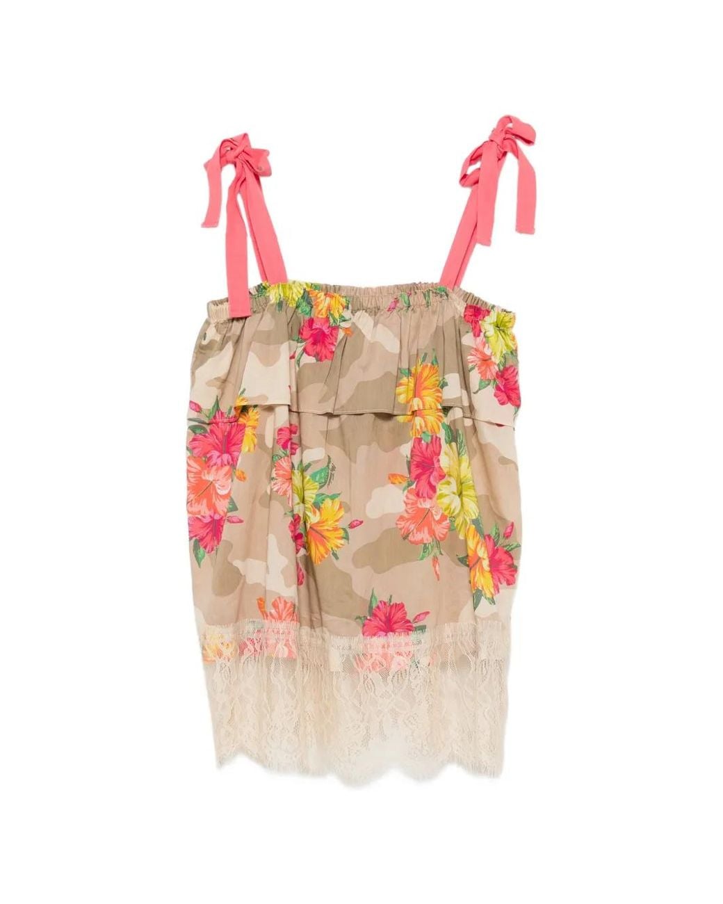My Twin Pink Square-Neck Floral-Print Top