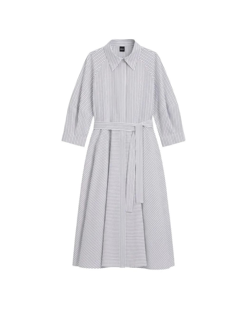 Boss Gray Striped Cotton Shirt Dress