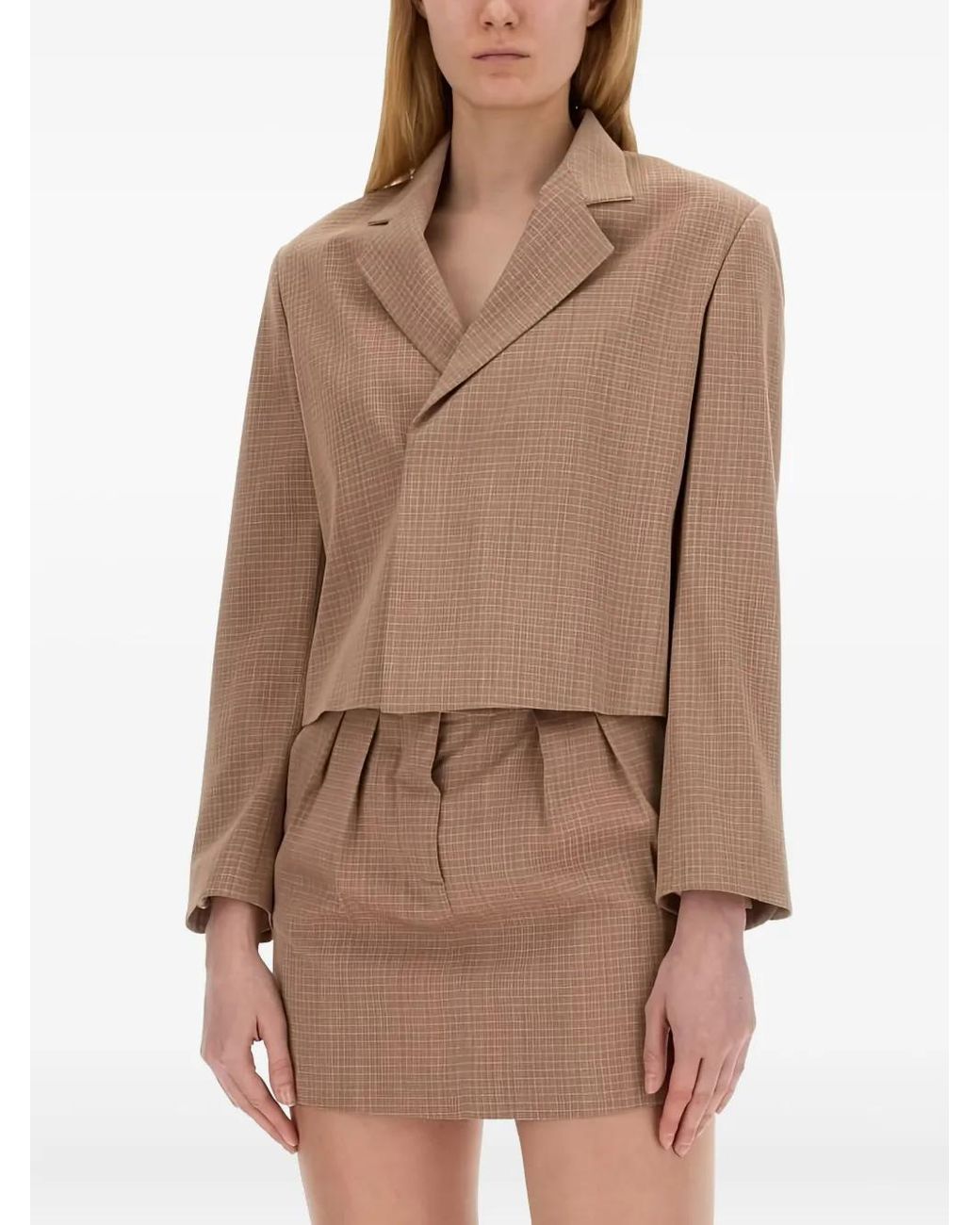 Alysi Brown Checked Cropped Jacket