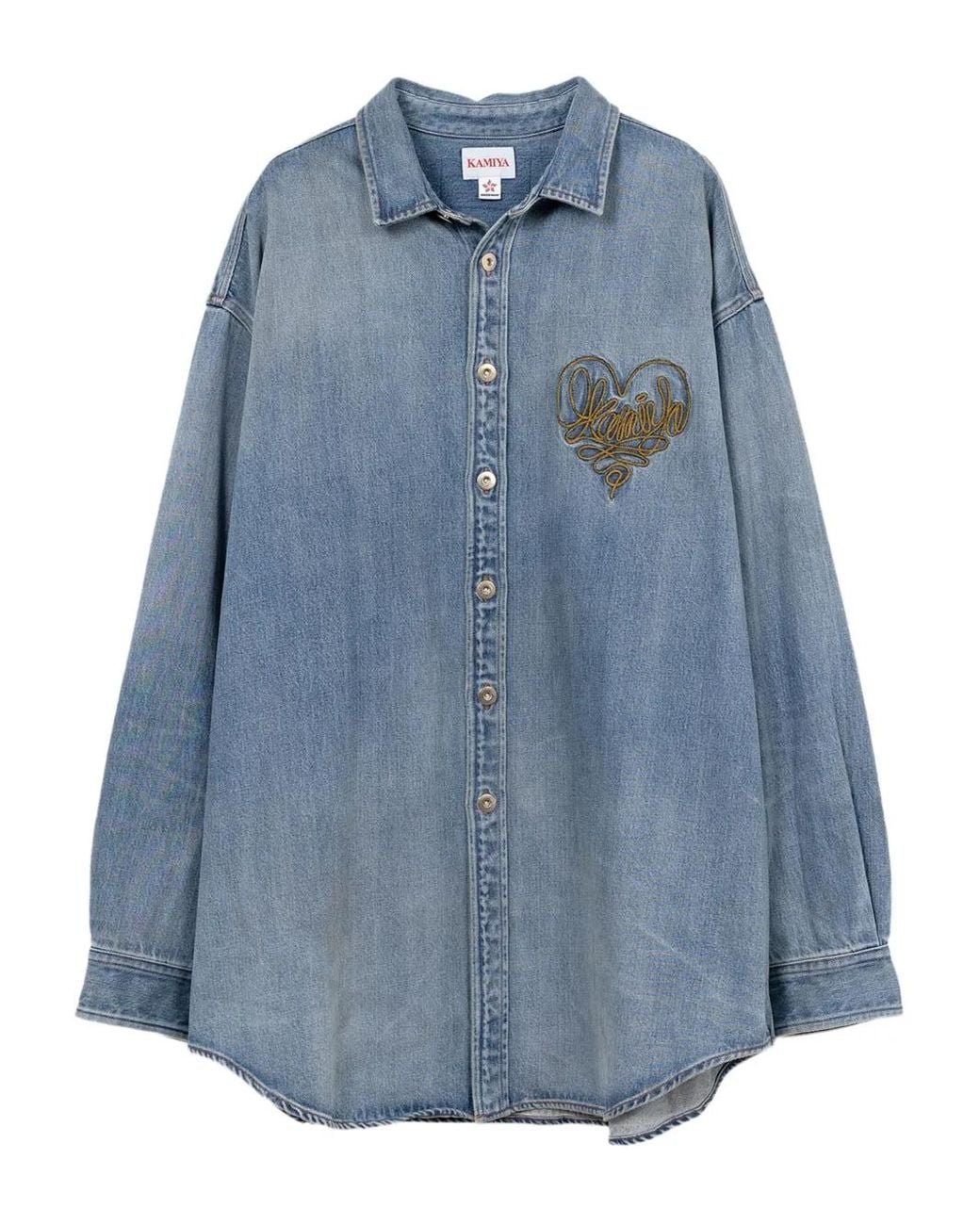 KAMIYA Blue Surchemise En Jean À Cœur Brodé for men