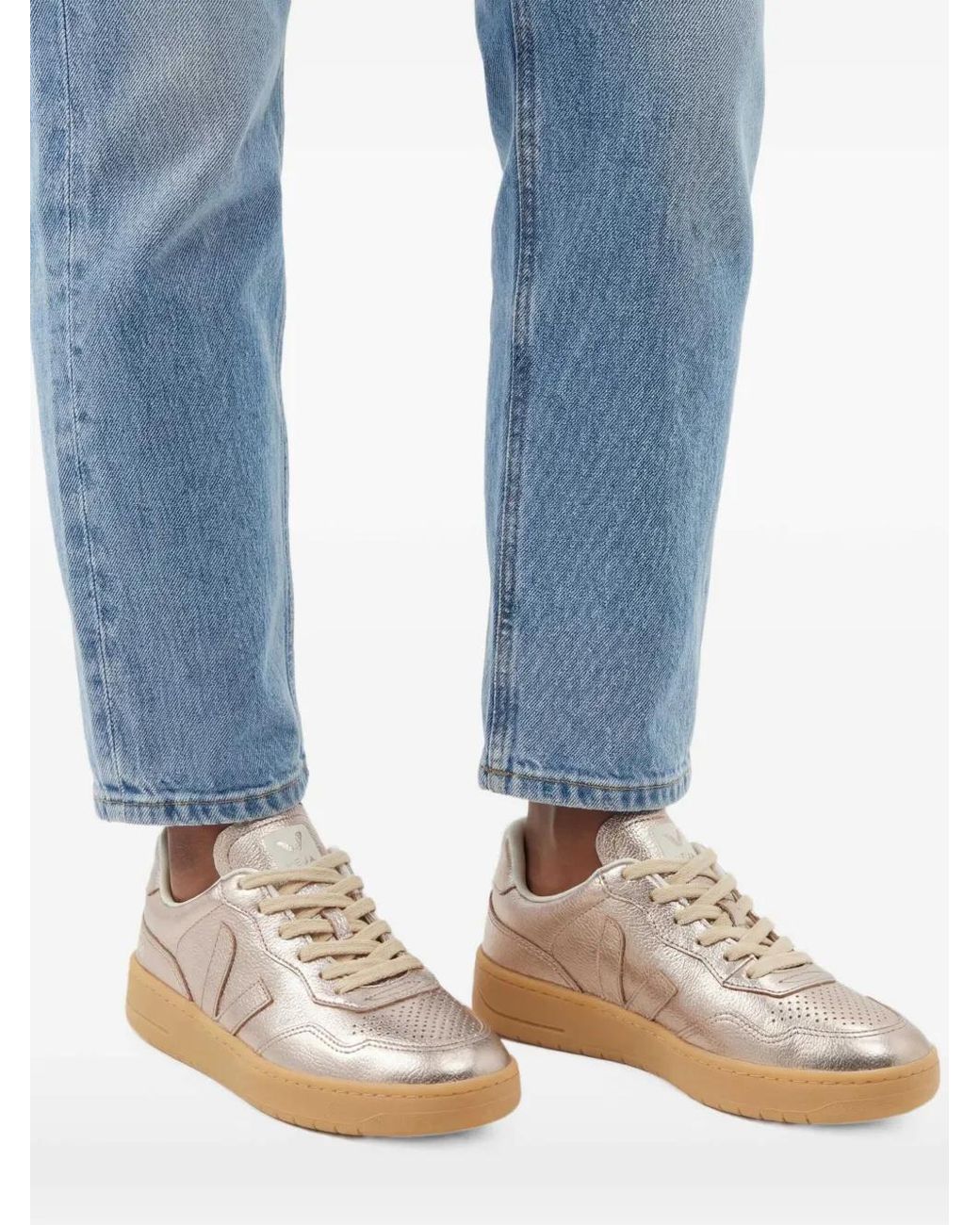 Veja Metallic V-90 Leather Sneakers