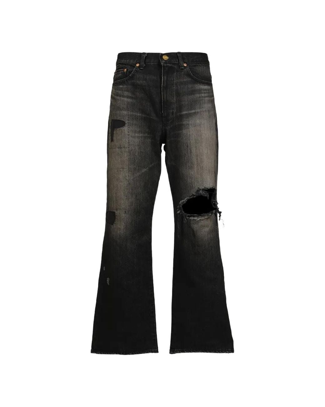 KAMIYA Black Repaired Wide-Leg Jeans for men