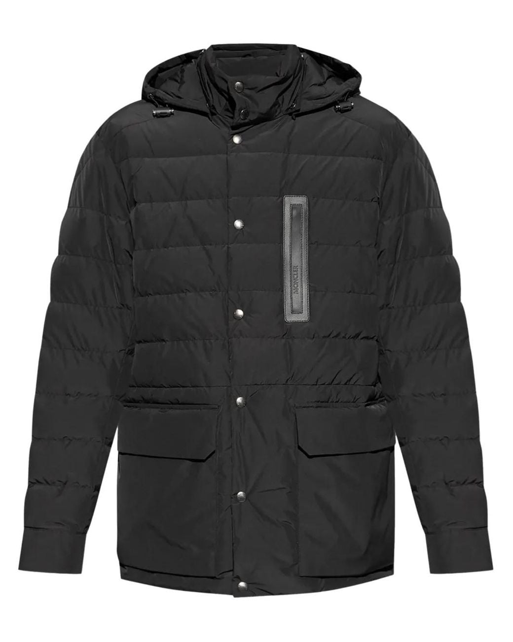 Moncler Black Logo-Appliqué Padded Coat for men