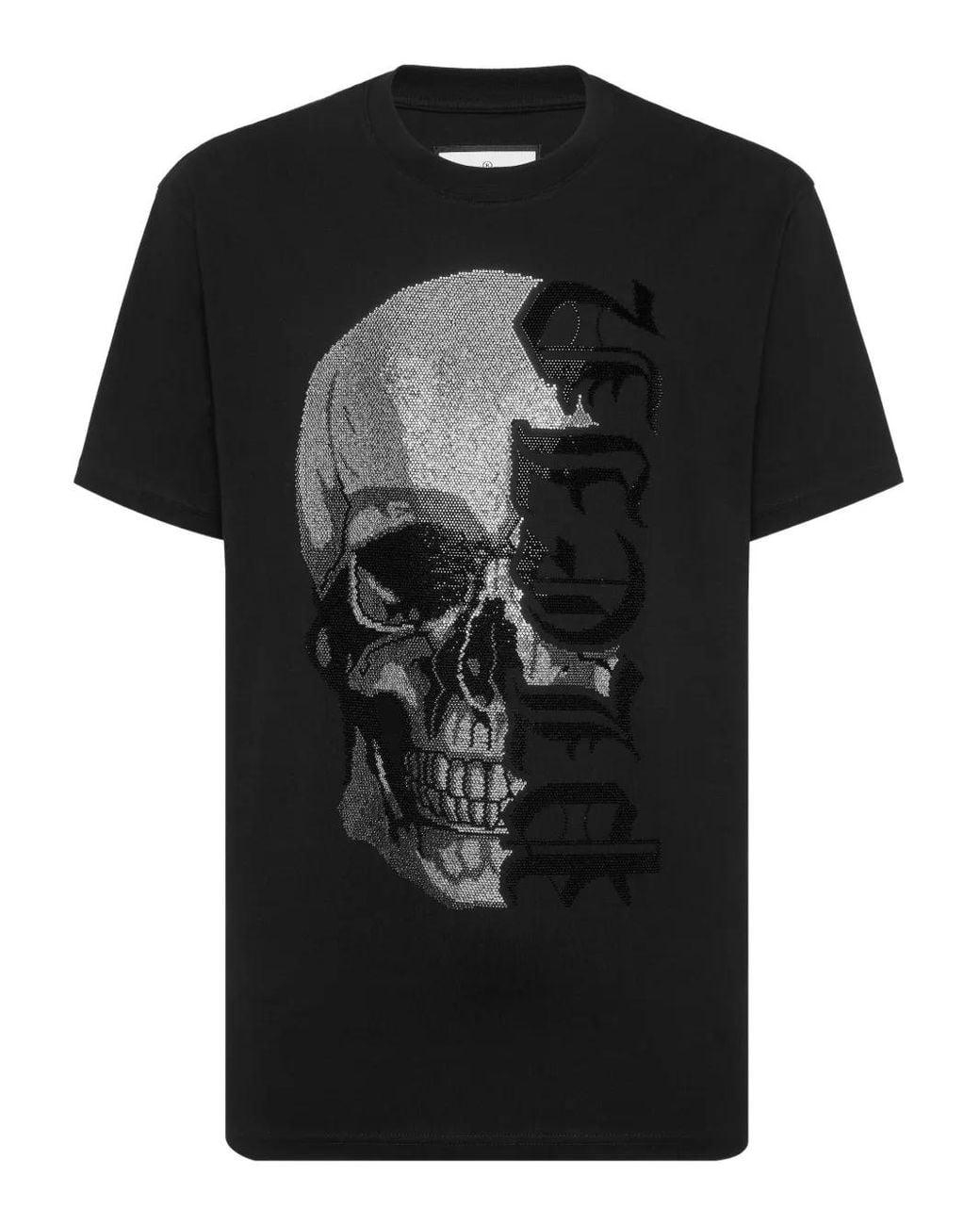 Philipp Plein Black Round Neck T-Shirt Gothic Plein Stones for men