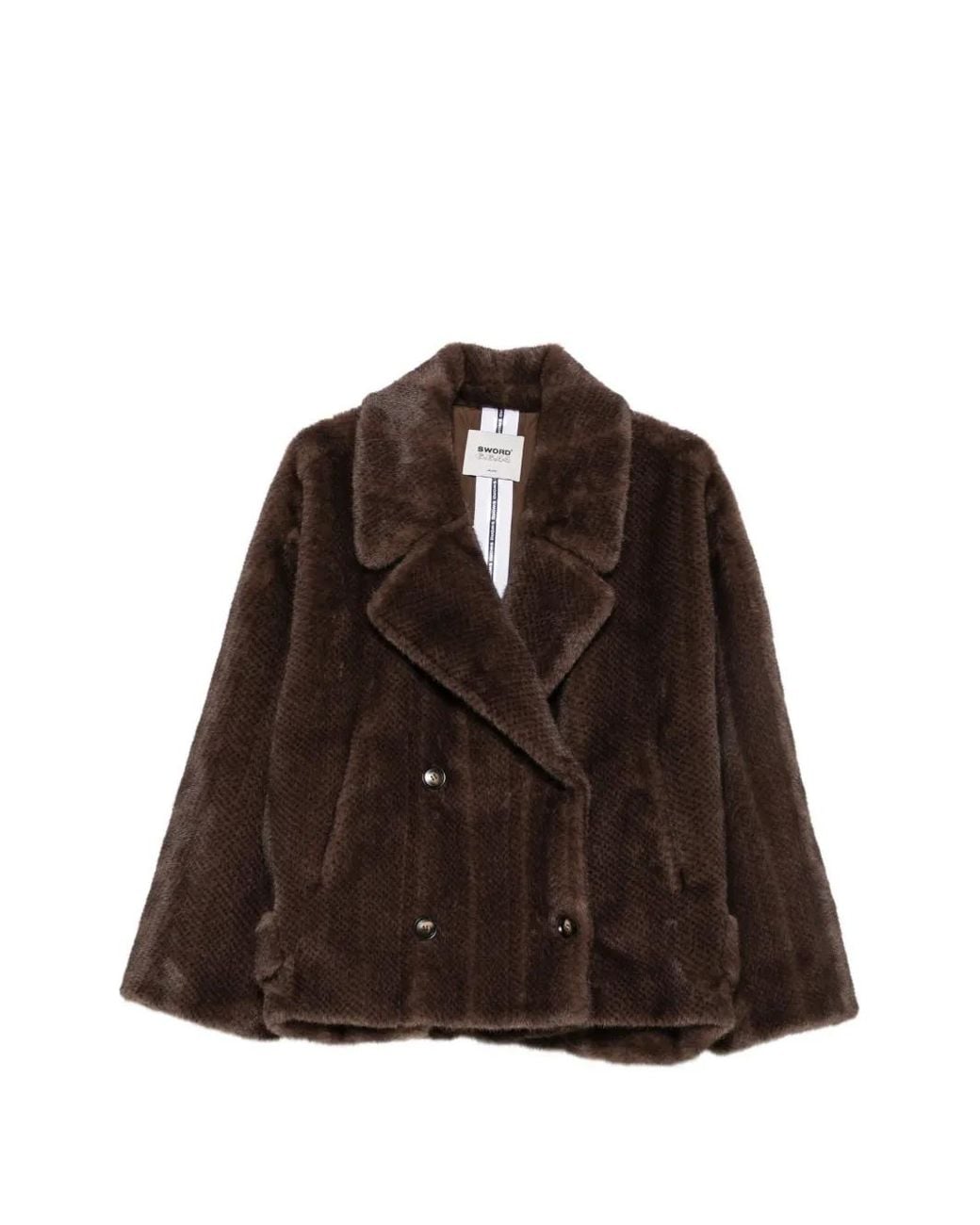 S.W.O.R.D Brown Double-Breasted Faux-Fur Coat