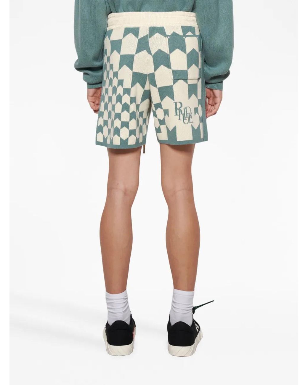 Rhude Blue Racing Monogram-Knit Shorts for men