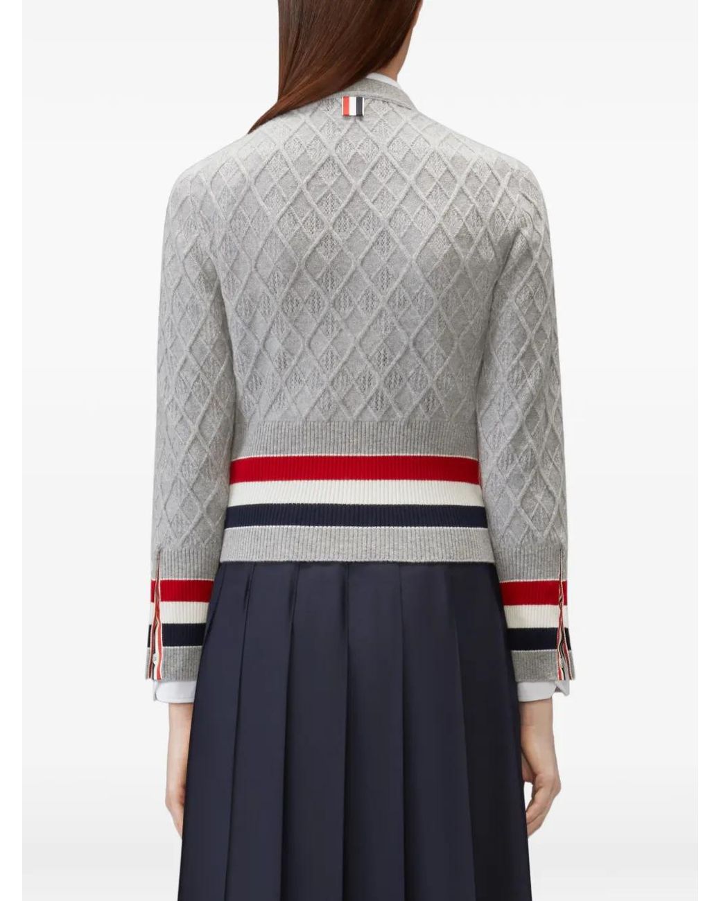 Thom Browne Gray Cashmere Intarsia Argyle Pointelle Shrunken Cardigan