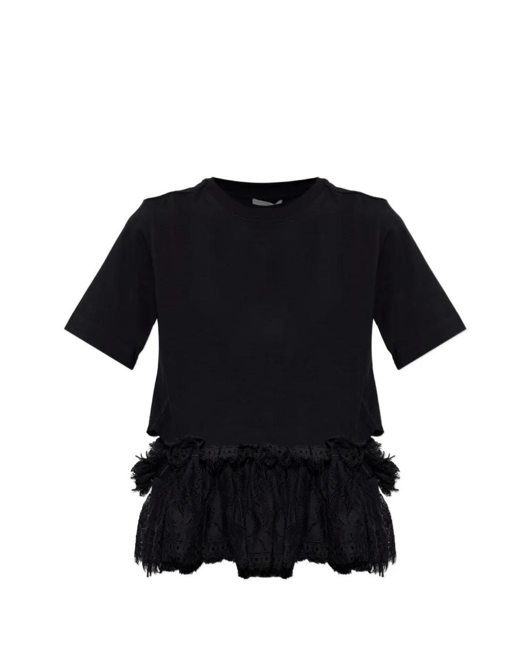 McQueen Black Lace-Trim Ruffled T-Shirt