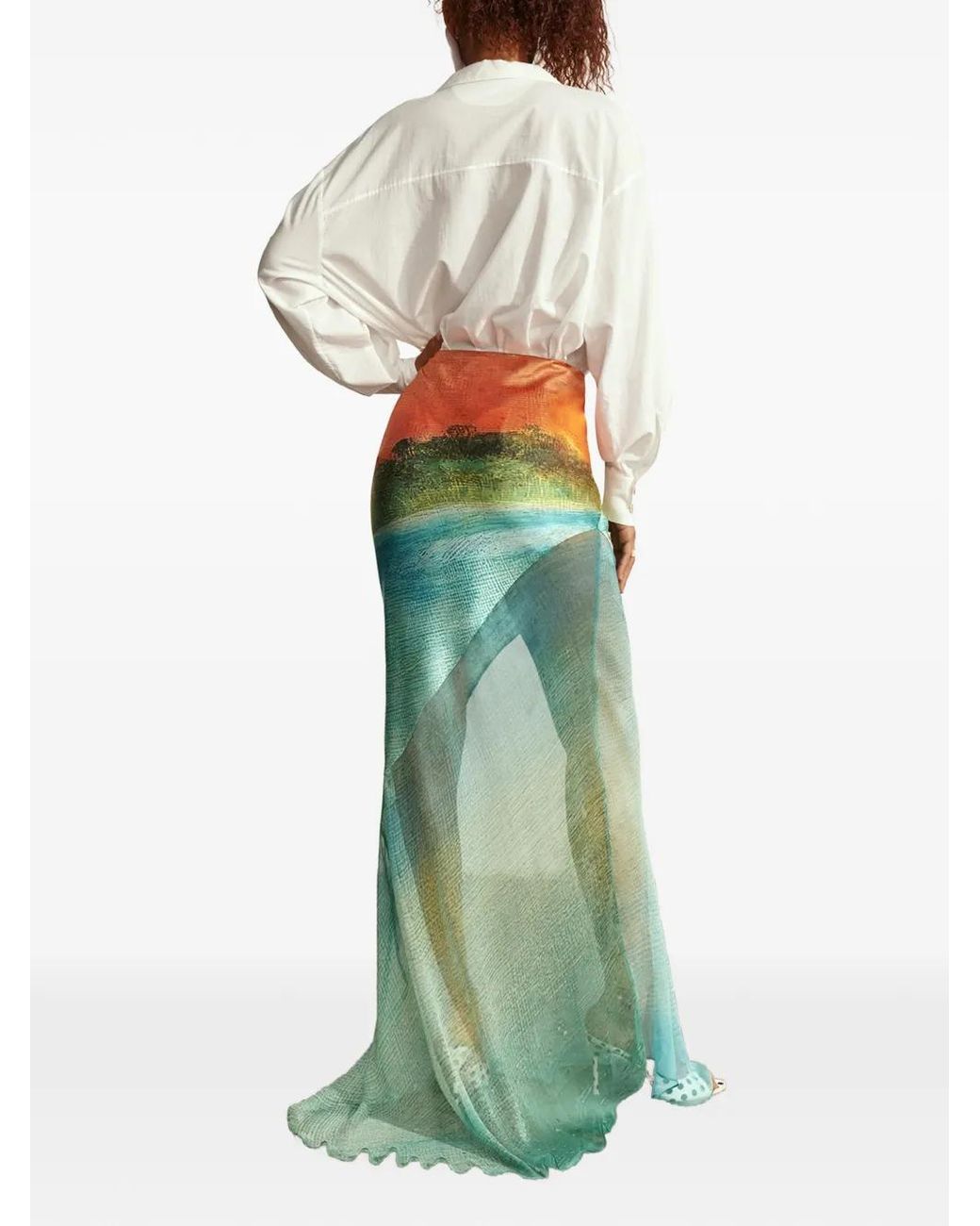 Donde Esteban Green Formentera Landscape-Print Maxi Skirt