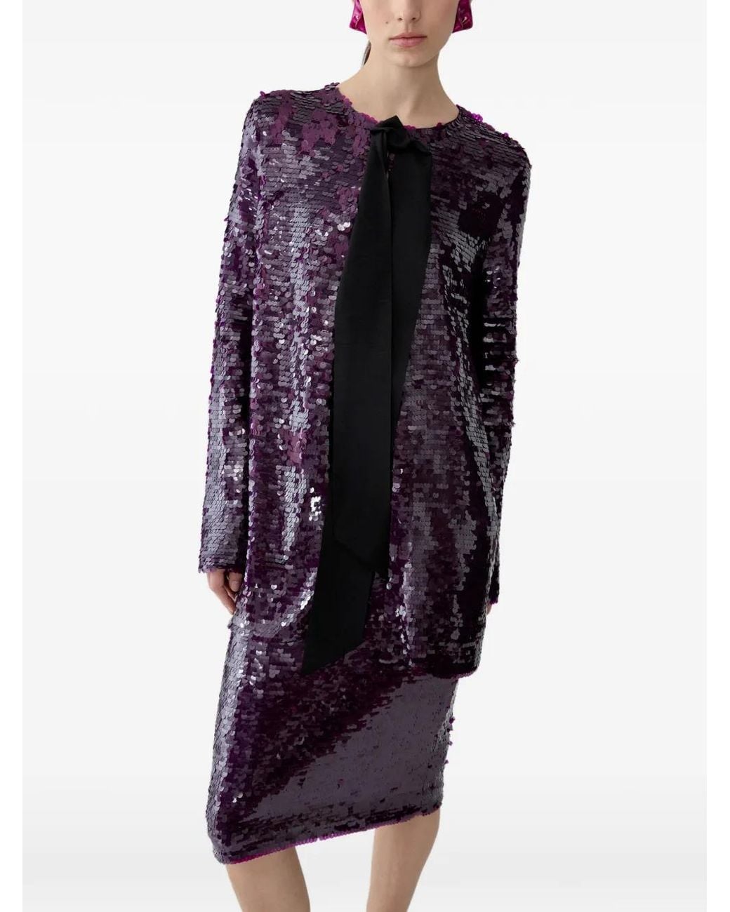 Carolina Herrera Purple Sequin-Embellished Pussy-Bow Blouse