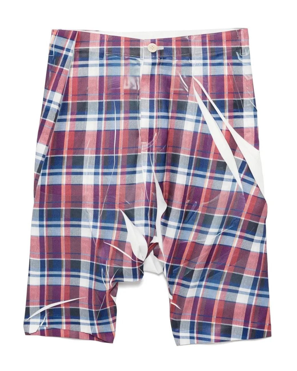Comme des Garçons Blue Checked Twill Shorts for men