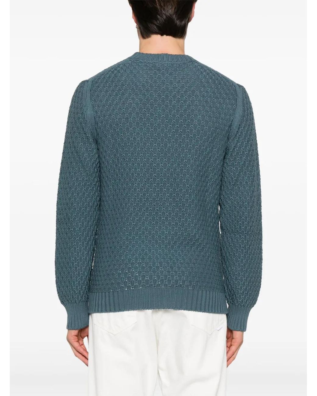 Canali Blue Cotton Sweater for men