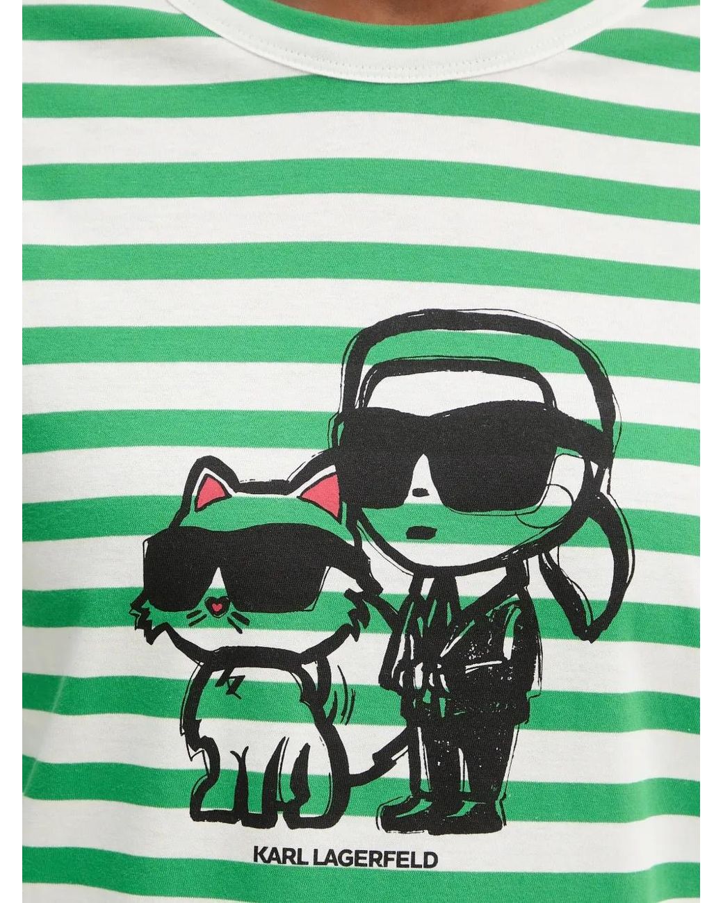 Karl Lagerfeld Green Striped Graphic-Print Top