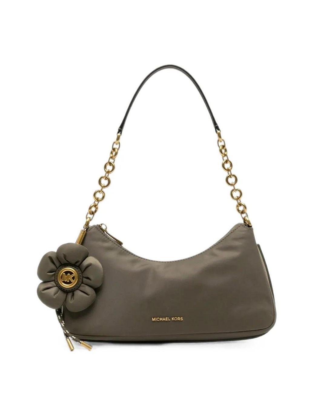 Michael Kors Gray Floral-Detail Chain-Link Shoulder Bag
