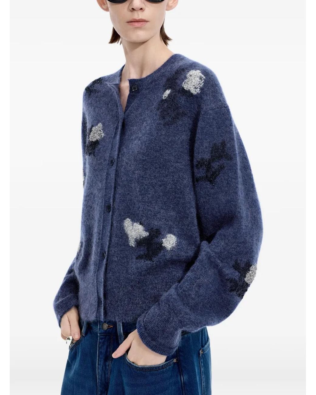 JNBY Blue Cardigan À Fleurs En Jacquard