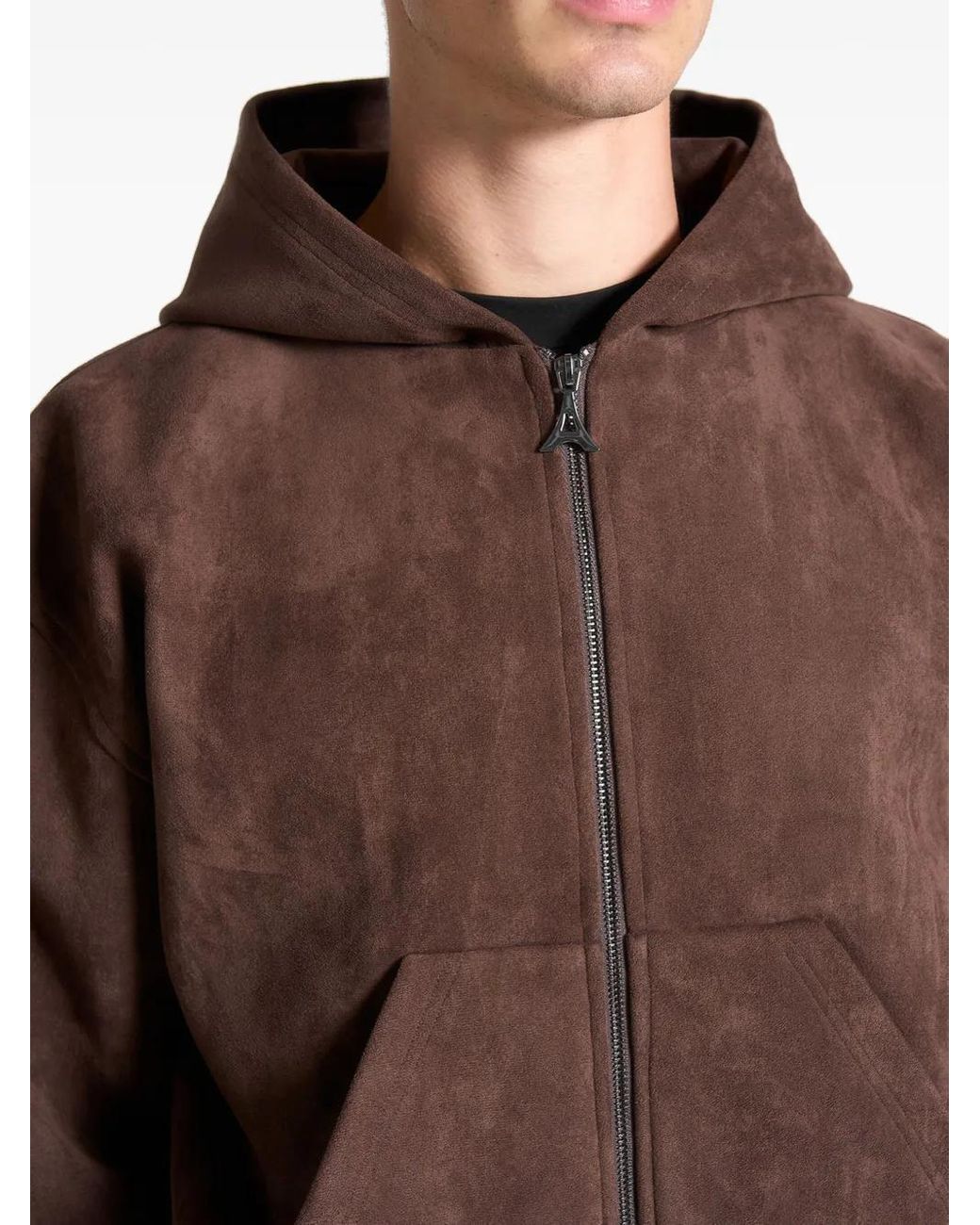 Manière De Voir Brown Cropped Suede Hoodie for men