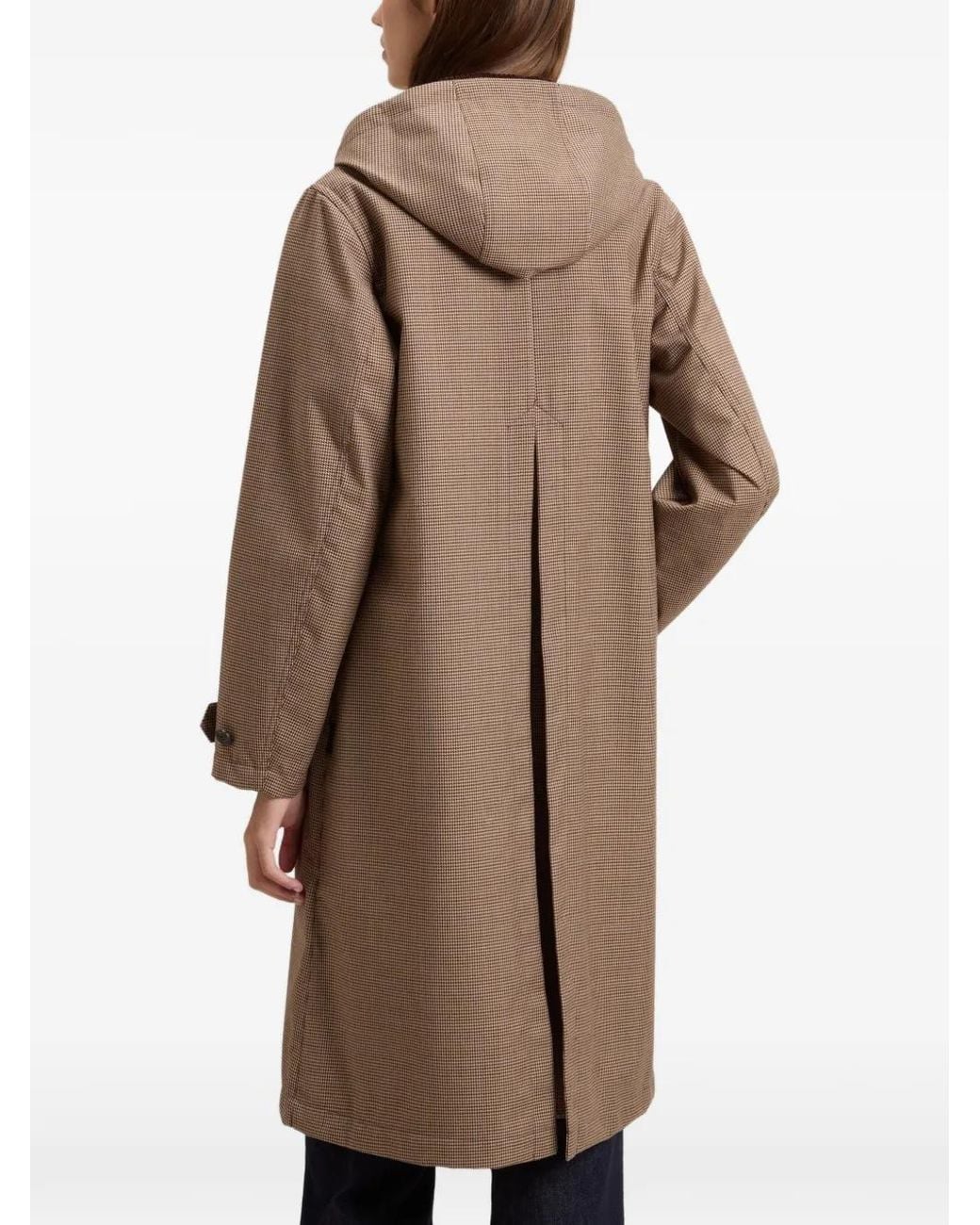 Woolrich Brown Houndstooth-Pattern Removable-Hood Coat