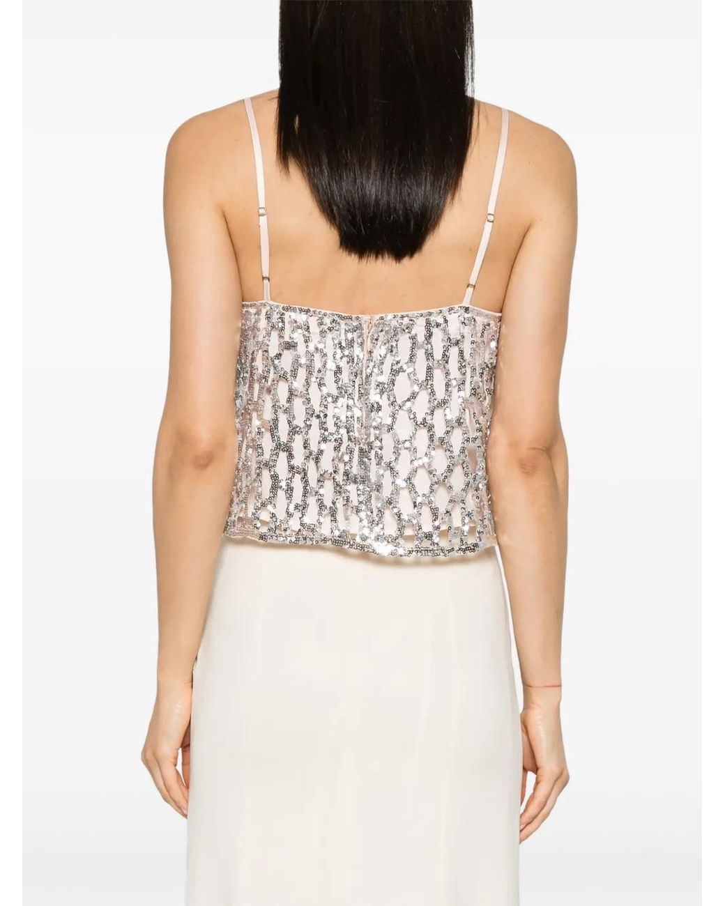 Forte_forte White Sequin-Embellished Sleeveless Top
