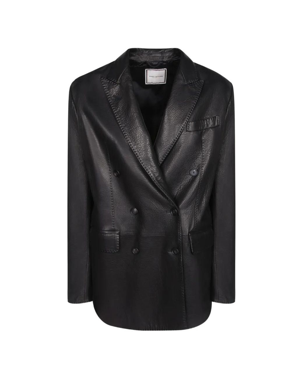Tagliatore Black Double-Breasted Leather Jacket